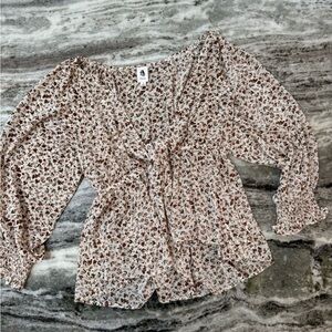 Elegant Floral Blouse with Tie-Front Women’s Size Small